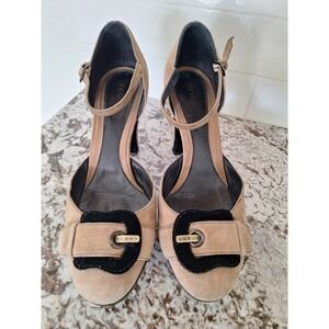 Fendi platform heel‎ tan suede sandals size 38.5